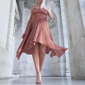 Lulus Brown and White Polka Dot High Low Dress Small